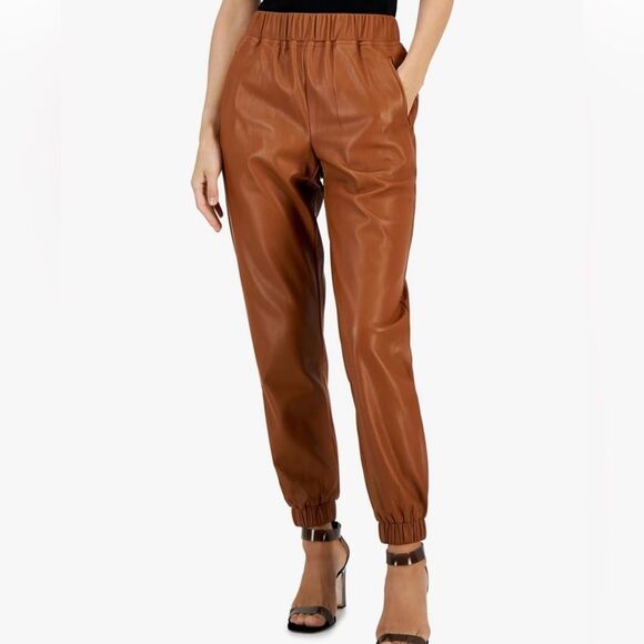 New INC Brown Faux Leather Jogger Pants size L - Picture 1 of 11